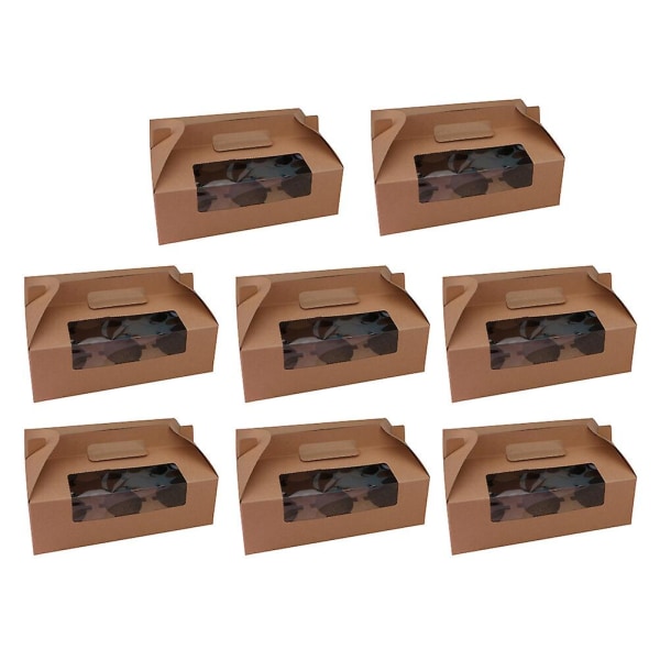 8st 6 Cavity Cupcake Box Dessert Godsakshållare Bärbara pappersbehållare Bakery Cake Carriers (kraftpapper) Kohudslåda23,5X15X9cm Cowhide box 23.5X15X9cm