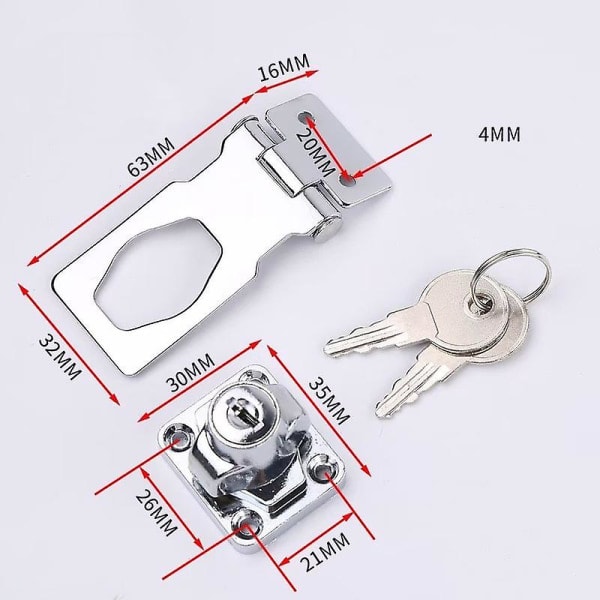 Metal Lock Hasp Door Bolt Latch Buckle With Padlock And Key - Chrome Plated Hardware For Locking Shed Doors Cabinets Boxes Furniture (1pc)