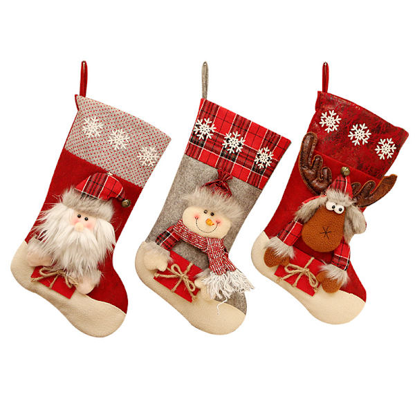 Julstrumpor att hänga upp, set om 3, 46 cm stora julgåvor att hänga upp, godis, kakor, choklad, kreativ juldekoration till fest