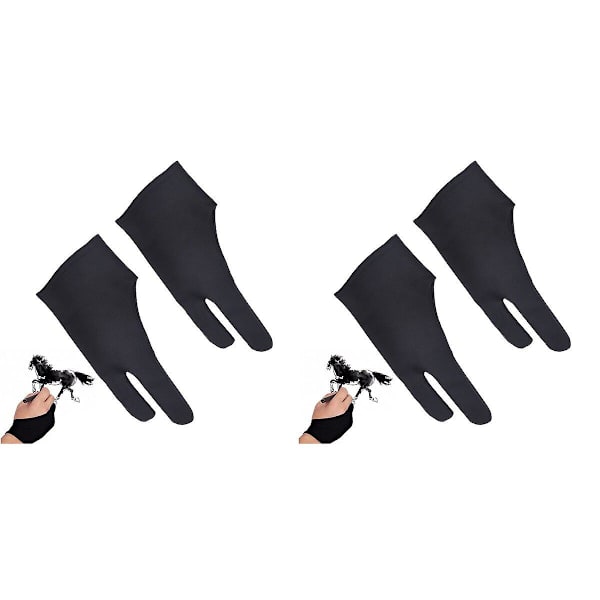 6 stk To-Fingers Tegnehansker Kunstnerhansker for Skissering Maling Lysboks, Grafisk Tavle, Pen Display og Pro Blyant Størrelse S (svart) 4 stk S 4 pcs S