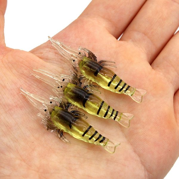 4 stk Reke Simulering Myk Reke Fiske Lures Bass Crank Hook Bait Tackle