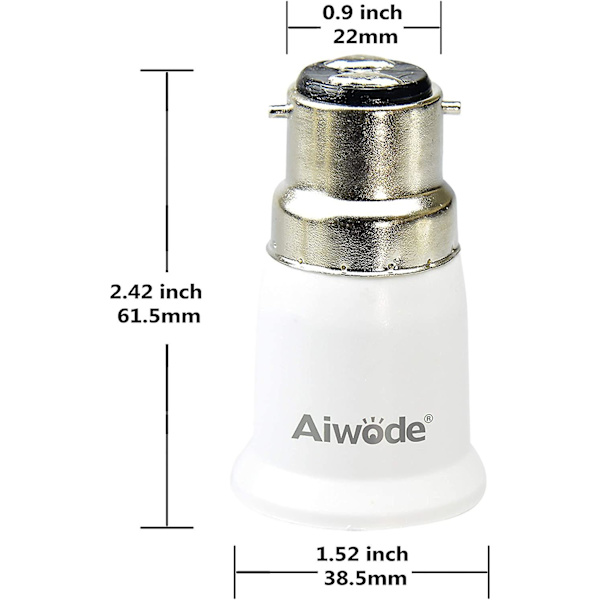 B22 till E27 Sockelomvandlare, Sockeladapter för LED-lampor och halogenlampor, Max Effekt 200W, 0~250V, 120 Grader Värmebeständig, 5-pack.
