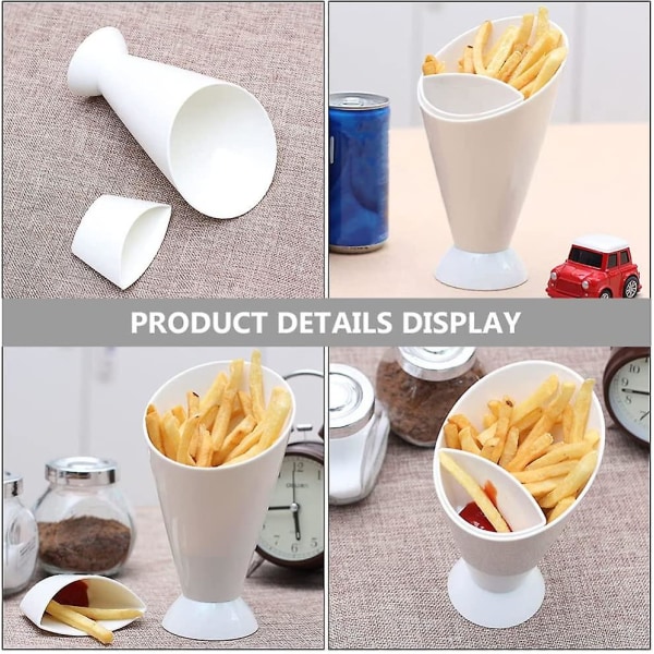 French Fry Holder med Sauskoppholder Dip Set 2 i 1 French Fry Cone Dipping Cup for Pommes Frites og Grønnsaker (1 stk, Hvit)