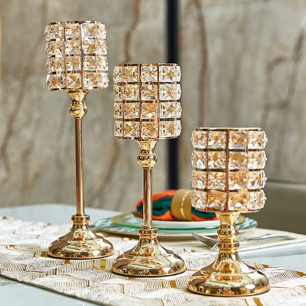 Sett med 3 Glasslysestaker Lysestake Midtpunkt Dekorativ Lysestake for Bryllup Hjem Middagsfest Jubileumsdekorasjon