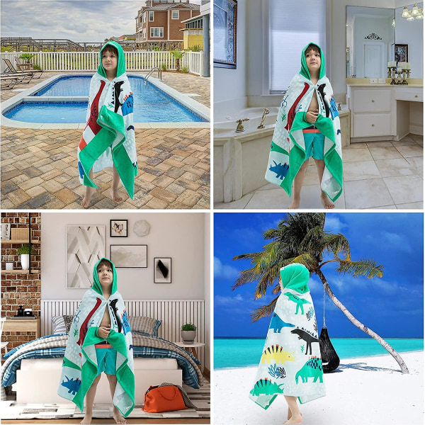 24x47 Dinosaurie Strandhandduk Med Huva För Barn Småbarn Pojkar Flickor 3 Till 12 År, Storlek 24x47, Super Mjuk Absorberande Bomull För Bad/Pool/Strand
