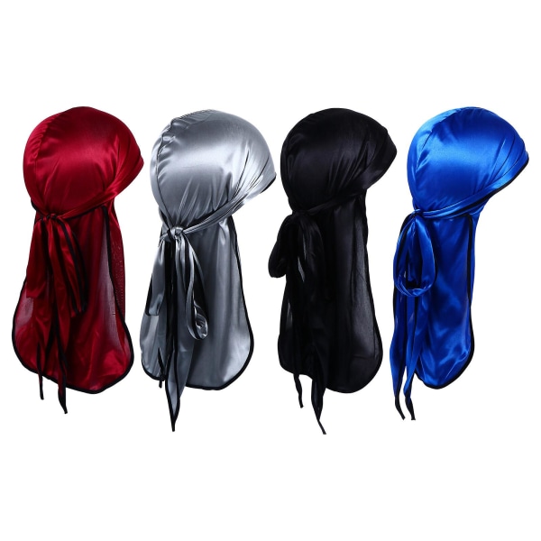 4 stk Silky Durag for menn og kvinner Polyester Silky Durags Lang Hale Hodeplagg Turban 95x24cm 95x24cm