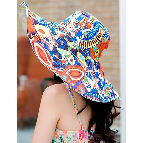 Damhatt Solhatt Packbar Vändbar Bucket Hat UV-skydd Bredbrättad Sommar Strandkeps En Blommig Beige A floral Beige