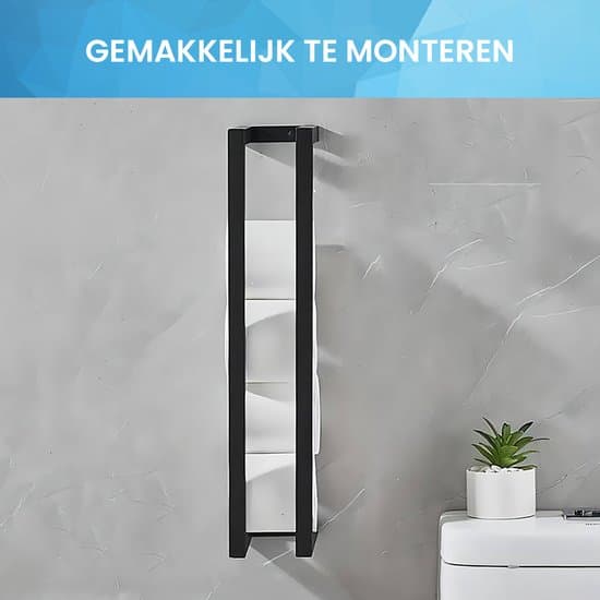 Vægmonteret toiletpapirholder, toiletpapirholder i rustfrit stål til badeværelset, rustfri pladsbesparende design, mat sort