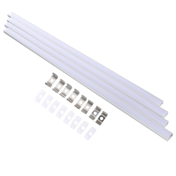 4 Set Led-kanalsystem Silver U-formad Led-diffusor med mjölkvit täckning Silver 50X1,7cm Silver 50X1.7cm