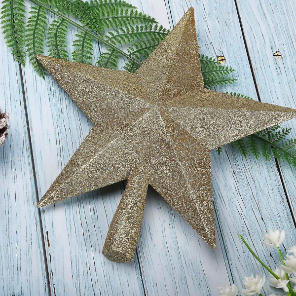 Julstjärna i guldglitter, Toppstjärna till julgran, Juldekoration för hemmet (guld) (1 st)