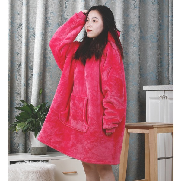 Oversized hettegenser fleece unisex ultramykt hetteteppe Supermykt og varmt for kvinner, menn 80*120 cm (rosarød)