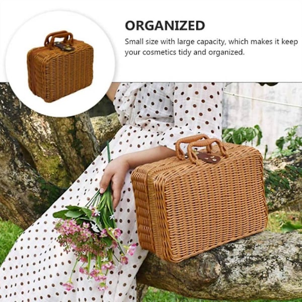 ru.Picnic Kurv, vævet Flet Vintage Kuffert Vævet Opbevaringskurv Rattan Opbevaringskasse Picnic Væv L