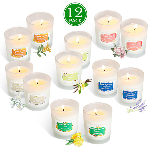 12 Doftande Ljus Sojavax Doftljus Luftfräschare Mainstays Tealight Ljus Sojavax Glas Familj Presentset
