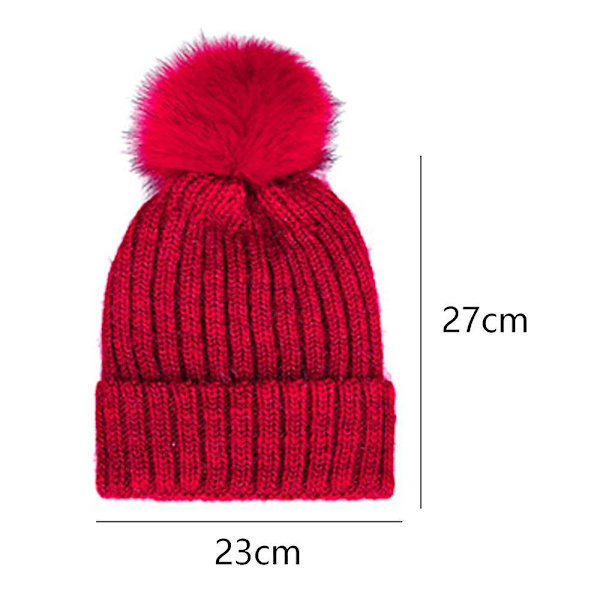 Vinterhue til kvinder, varm uldforet strikket blød ski-hue med pompom - Rød Red