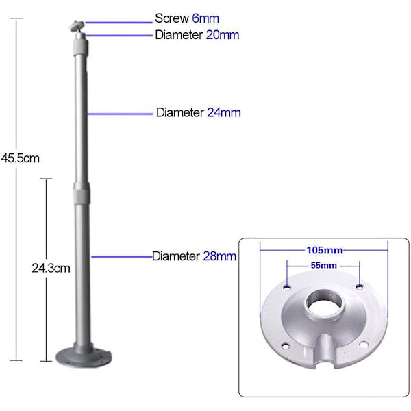 Projektortak- och väggfäste 20-40 cm, roterbart fäste i aluminiumlegering