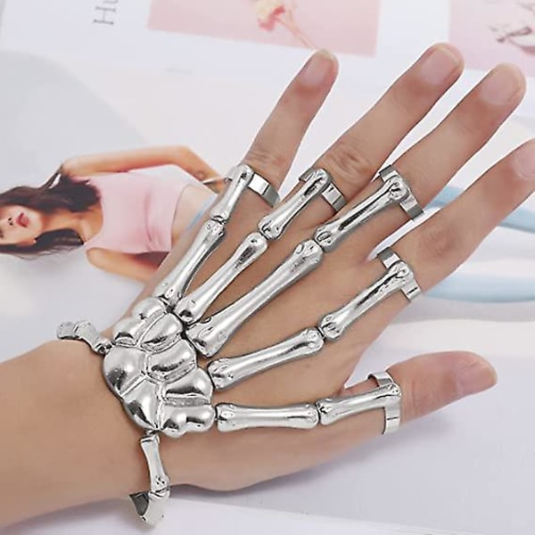 Punk Skeleton Hand Finger Chain Armband Slave Ring Silver (1st, Silver)