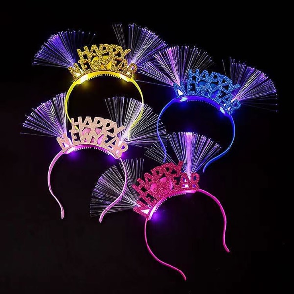 Happy New Year Headband Led Fiber Optic Hairband Tiara Hair Hoop New Year Head Bopper Headwears For  New Year Eve Party Favors Supplies(4pcs, Random C