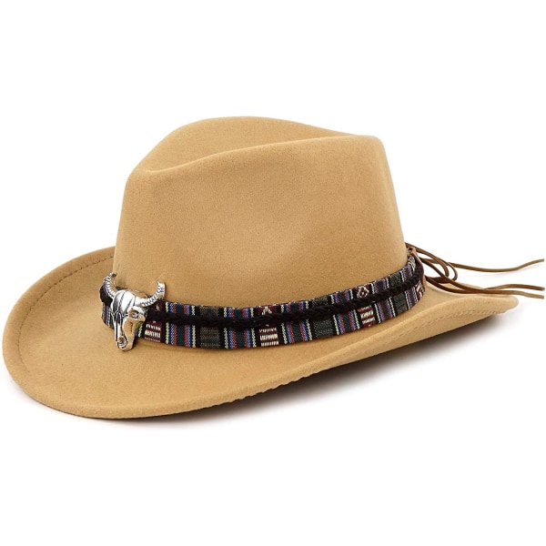 Unisex Crushable Cowboy Hat Western Cowgirl Outback Hat Cattleman Fedora Med Braided Band Og Tyrekranium Kamel Camel