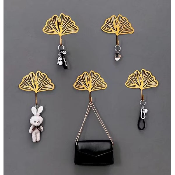 Kreativ Metallblad Väggdekor Hängare Rack Hem Dörr Bakre Klädhängare Förvaring Ingång Hängare Nyckel Ginkgo Blad Form 3st