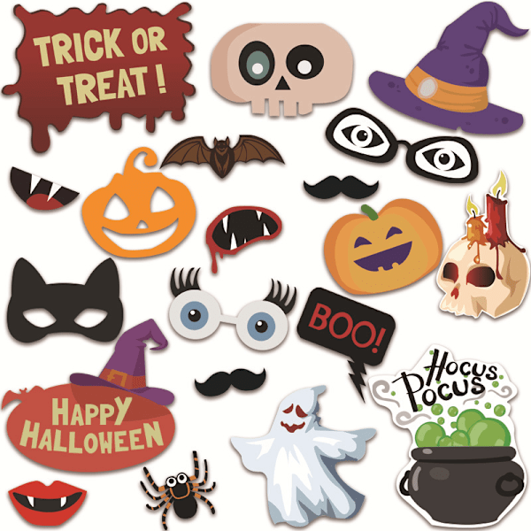 20 kpl Halloween-juhlan korttimaskit, kurpitsaphotobooth-rekvisiitat, valokuvaustarvikkeet, asusteet, rekvisiitat