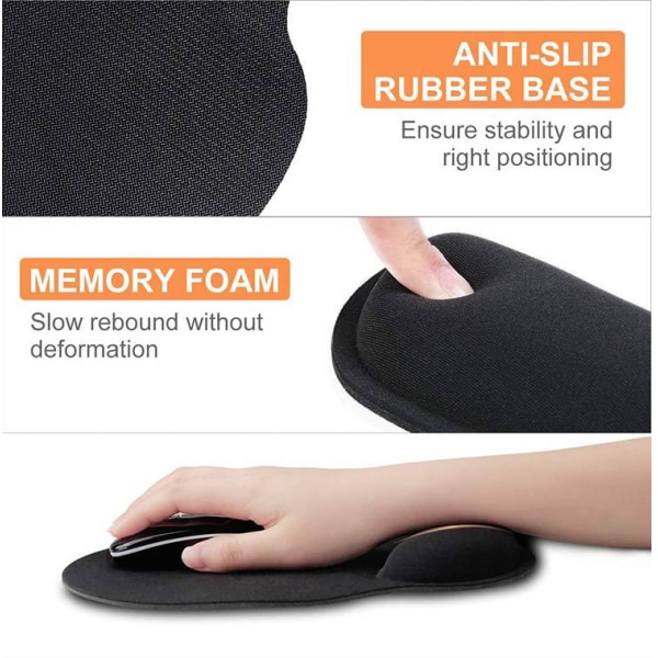 Ergonomisk Gel Wrist Mouse Pad, Behagelig Mouse Pad med Memory Foam, Velegnet til Kontor, Hjem, Studie, Videospilcomputer og Laptops - 2 Styk