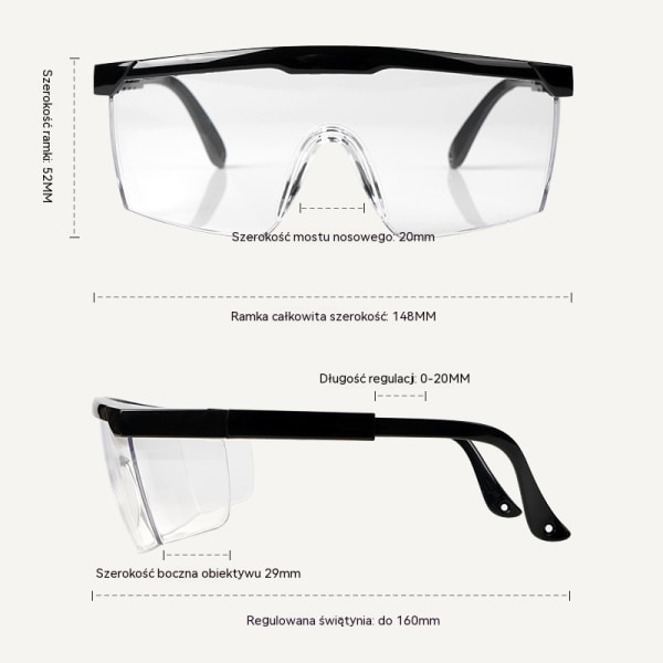 Anti-fog/Anti-splash Clear Lens Safety Glasses for Construction, Laboratory Eye Protection Glasses Black Frame - Transparent