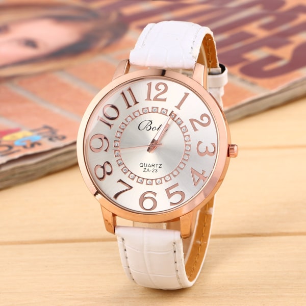 Stor urtavla diamantbelagt armbandsur ins vindbälte ny koreansk watch dam trend quartz watch, vit