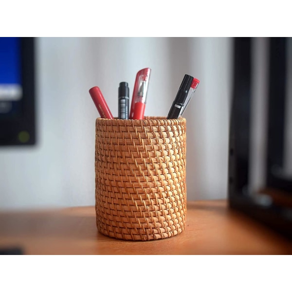 Handgjord sminkborsthållare/pennhållare för skrivbord, Rattan Pennkopp (cylinder)Cylinder Cylinder