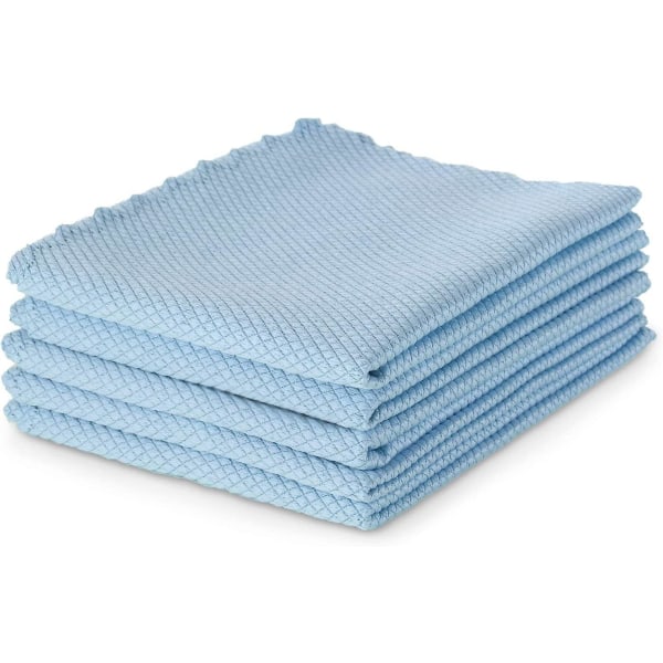 5-pack glasblå rengöringsdukar, luddfria, återanvändbara tvättlappar