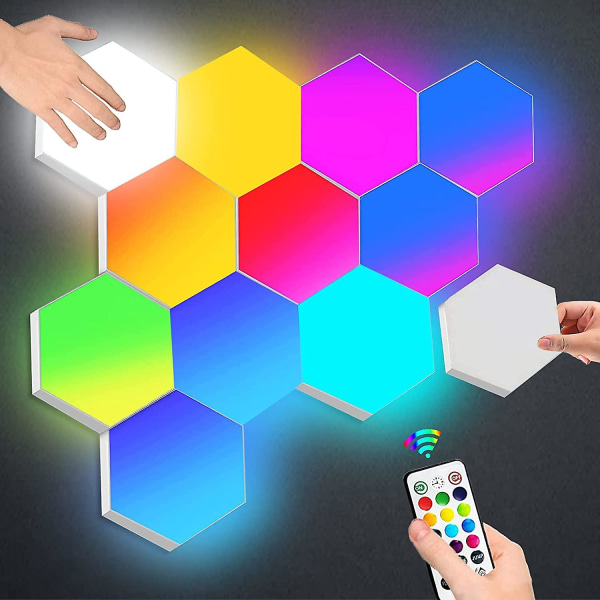 LED-väggpanel med fjärrkontroll, intelligenta hexagonlampor med touchkontroll RGB-lampa Spellys nattlampor DIY-geometrimodul för spel