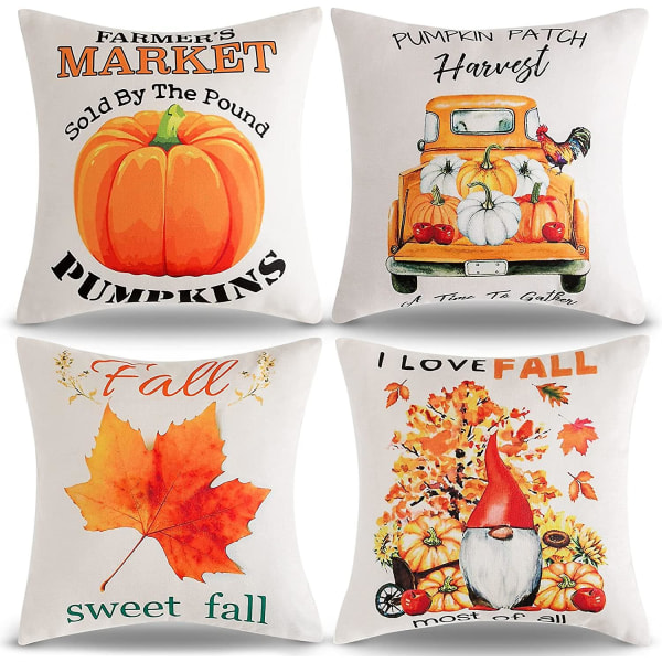 Putetrekksett med 4 stk, 40 x 40 cm, Love Home Bomulls- og Lin-dekorative Putetrekk til Seng, Bil, Hjem, Stue, Soverom, Sofa, Soverom, Hage