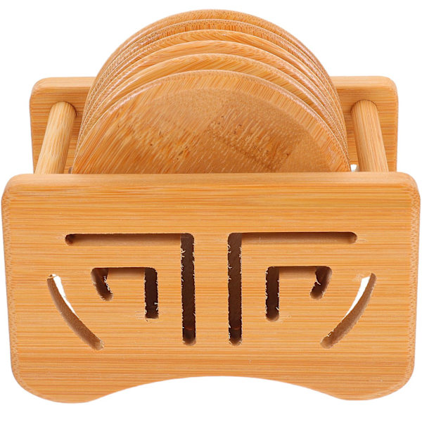 1 Set Bambusunderlägg för Hemmet, Bambustekoppsar, Värmeisolerande Underlägg med Ställ, 11x8CM Rack 11X8CM