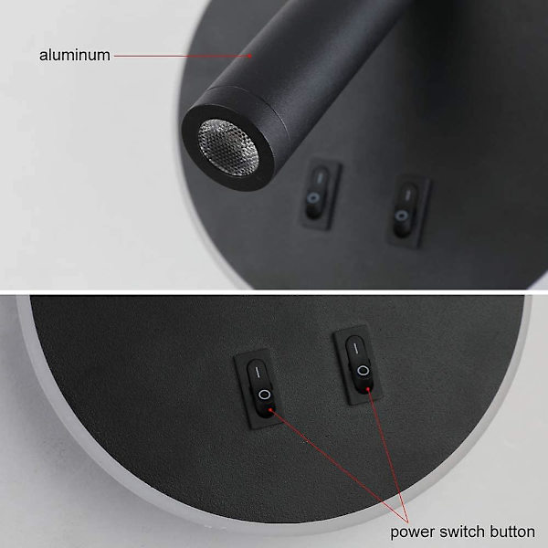 LED-krop LED-lampe væglampe hotel interiørlys væglampe lampe gang med 3W sort switch + 9W (rund)