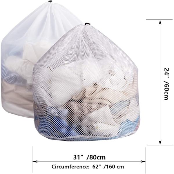 Sett med 2 store vaskesekker, 31\" x 24\" Mesh vaskesekker med snor, , Klær vaskesekk for familie, (1 Grov nett + 1 Fin maske)