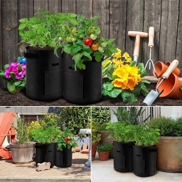 3-pack Potatisodlingsväskor, 7 Gallon Aeration Vattentät Tyg Sötpotatisplanterare, (3-pack, Svart Brun Grön)