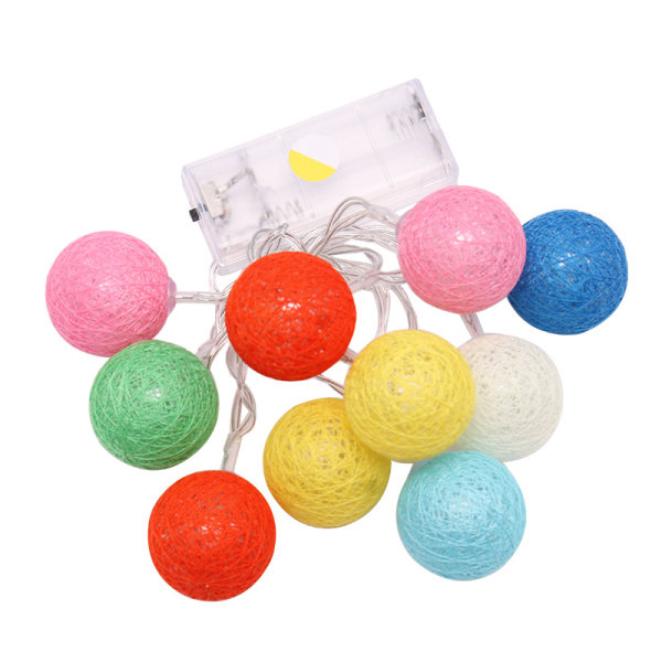 LED-krans Fargerik bomullstråd 1,2m 10-hodes bomullsball batteriboks lys krans juletråd ball dag innendørs dekorasjon lyssnor