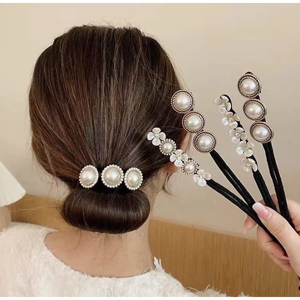 Magic Hair Bun Maker koristeltu helmillä ja pienillä kukuilla Nopea ja helppo donitsinumpun tekonumpunmuovaaja hiuskierre hiusmuotoilutyökalu hiustarvike(