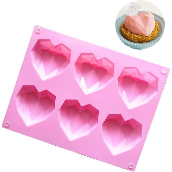 Silikonform i hjärtform, 6 former i hjärtform, chokladform, alla hjärtans dag, muffinsform, bakpanna, godisform (rosa)