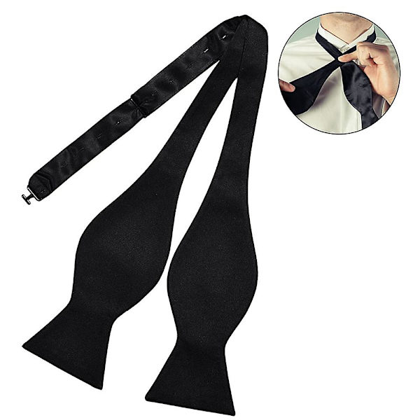 Håndknyttede slips i solid farge for menn, i polyester silke, for smoking og bryllup - Gourd-form, forretningsdress - Svart Black