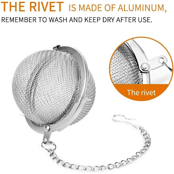 2 rustfrie stål tebolde (ca. 6 cm) Teholder Telim Te-diffusor Ren Te-afstand