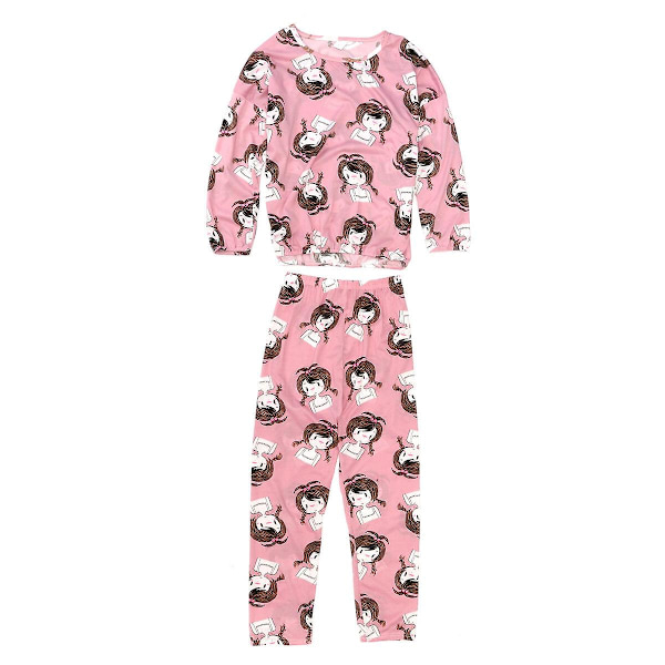Piirretty pitkähihainen pyjamasetti talvi yöasu loungewear kotiasu naisille koko M (pieni tyttö) M
