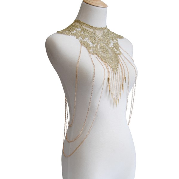 Guld sølvfarvede Fine Chain Flower Lace Bikini Body Chain Halskæde smykker til kvinder golden 1pcs