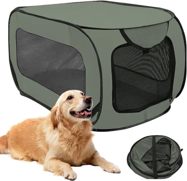 Sammenleggbart kjæledyrbur, ventilert reisebur med doble låser, for hunder og katter opptil 15 kg, grå, 92x52x52 cm