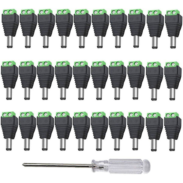30 stk 12v/24v DC Hannkontakt, 5.5 X 2.1 Mm DC Strømforsyningsadapter Skrueklemmekontakt, For CCTV Kamera LED Stripe (grønn)