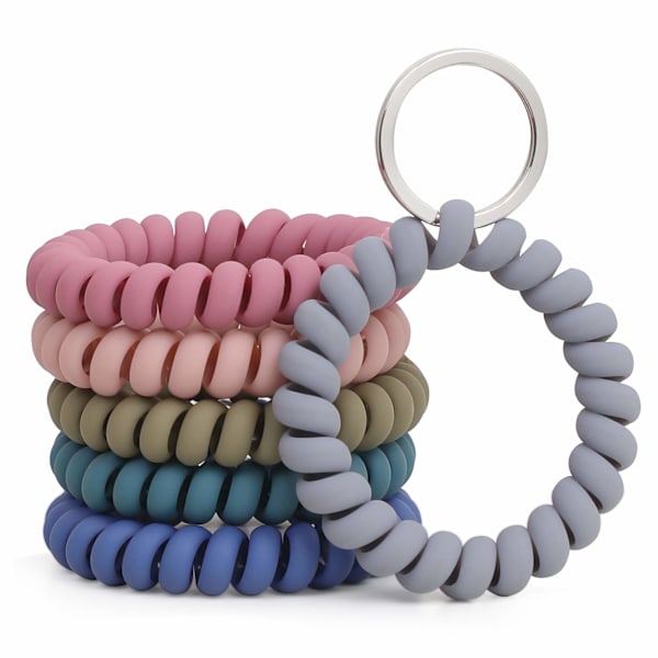 6 stk. strækbare armbånd nøglering nøglebånd nøglering, fjeder fleksibel spiral håndledsspole håndledsnøgleholder
