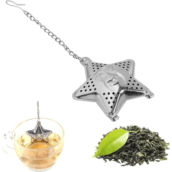Løs te-infuser, søde stjerneformet rustfrit stål te-filtre stejlere med kædehåndtag til tebladskrydderi (4 stk)