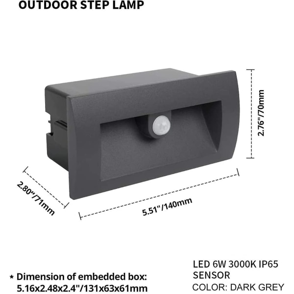 Inbyggd vägglampa med rörelsesensor för utomhusbruk - 6 W - LED IP65 - Vattentät - 3000 K - Varmvit - Aluminium - Mörkgrå