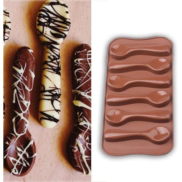 2-pack Icke-klibbiga Silikonformar för Choklad, Godis, Gelé, Isbitar, Silikon Skedform för Bakning av Isbitar Chokladform