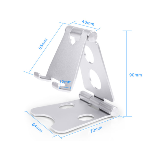 Aluminiumlegering Bärbar dubbelvikbar mobiltelefon Bordsställ Tabletthållare (silver