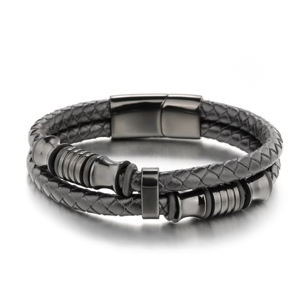 Bracelet for Men Leather Stainless Steel Clasp Wrist Cuff Bangle